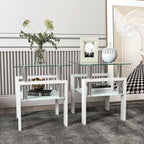 Set of 2 Modern Tempered Glass Tea Table