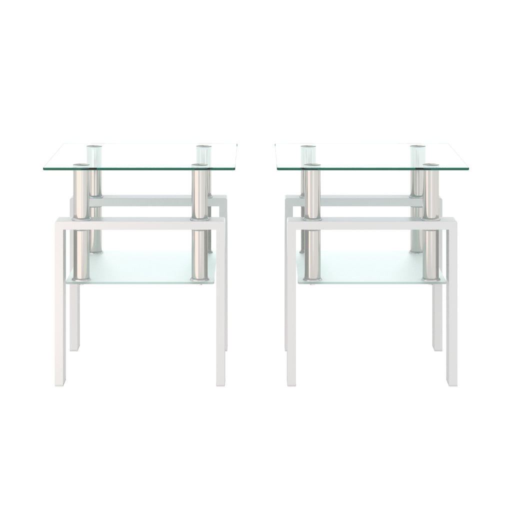 Set of 2 Modern Tempered Glass Tea Table