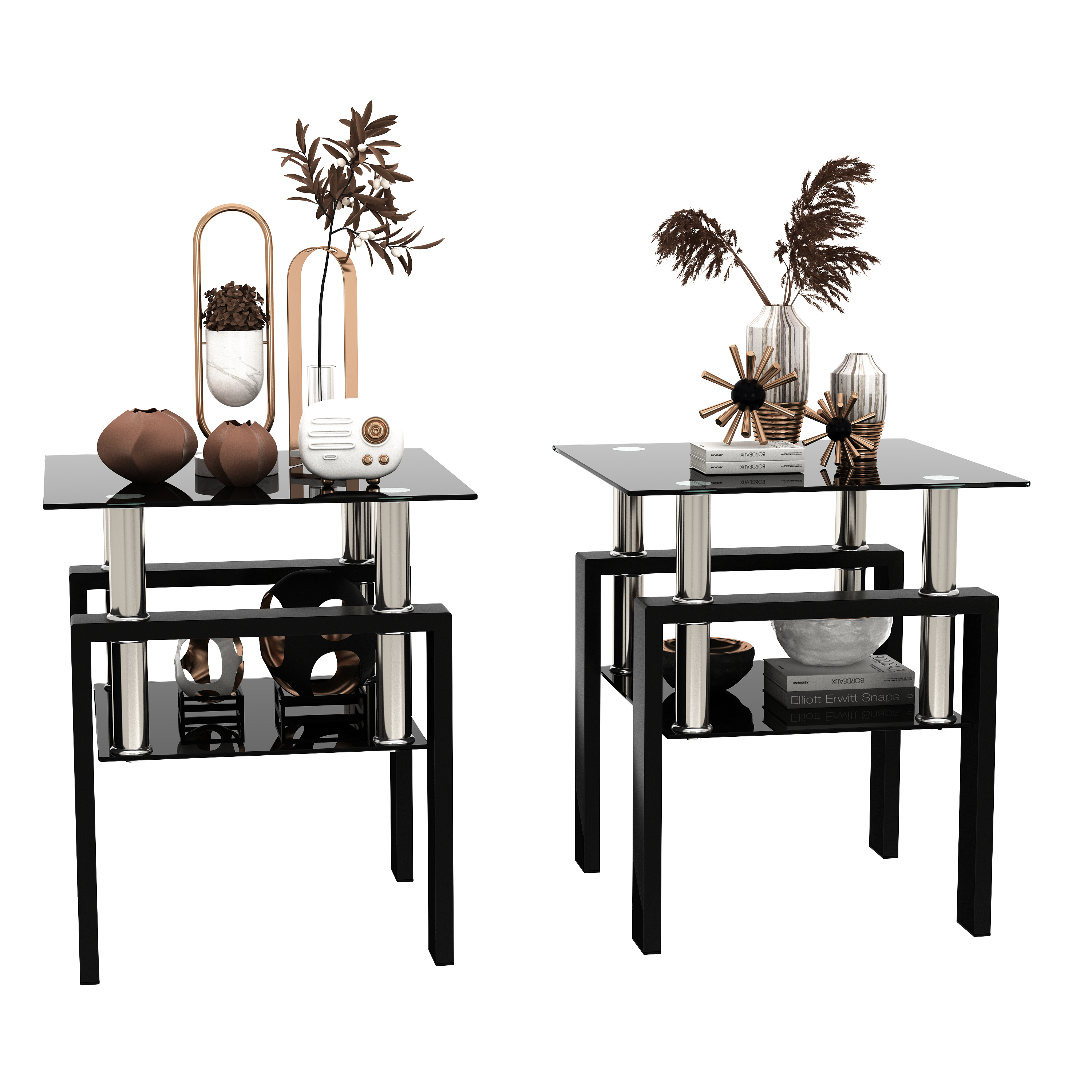 Set of 2 Modern Tempered Glass Tea Table Coffee Table End Table