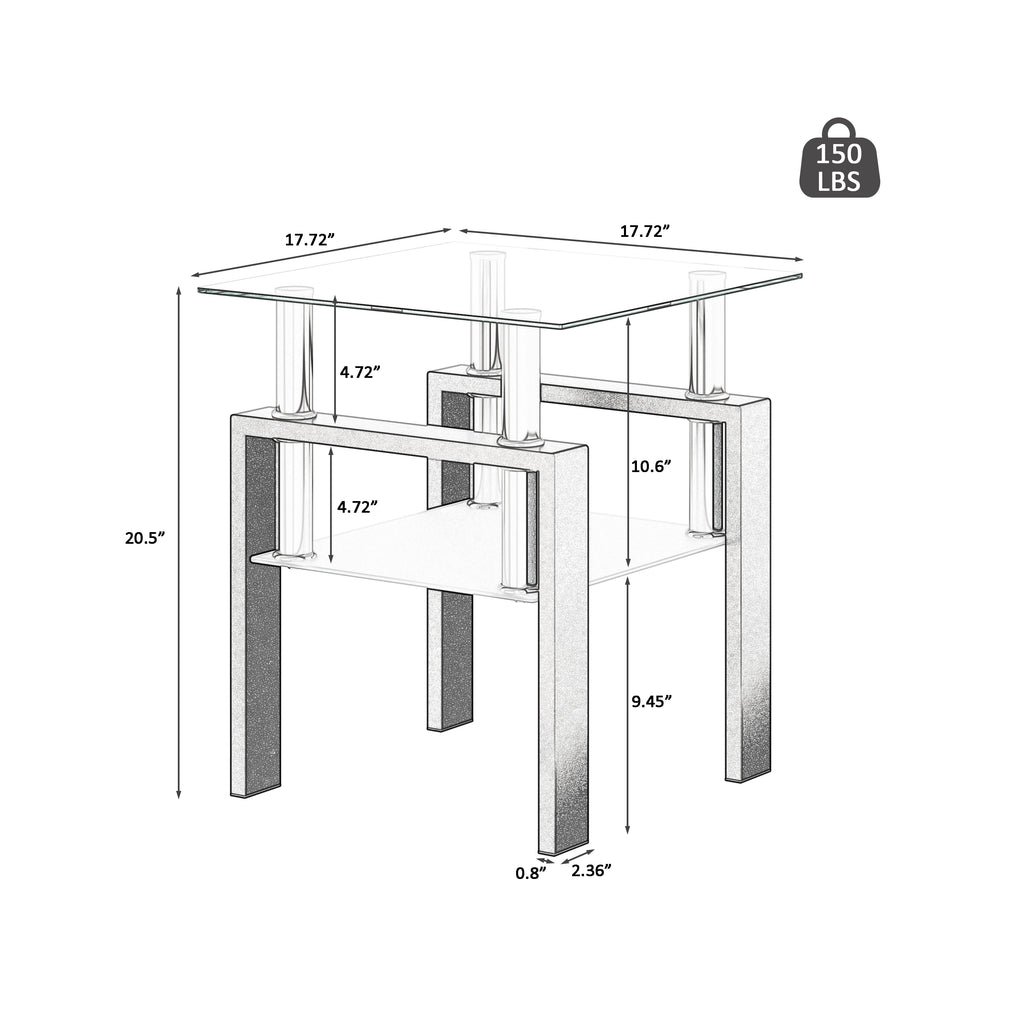 Set of 2 Modern Tempered Glass Tea Tables