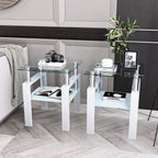 Set of 2 Modern Tempered Glass Tea Table