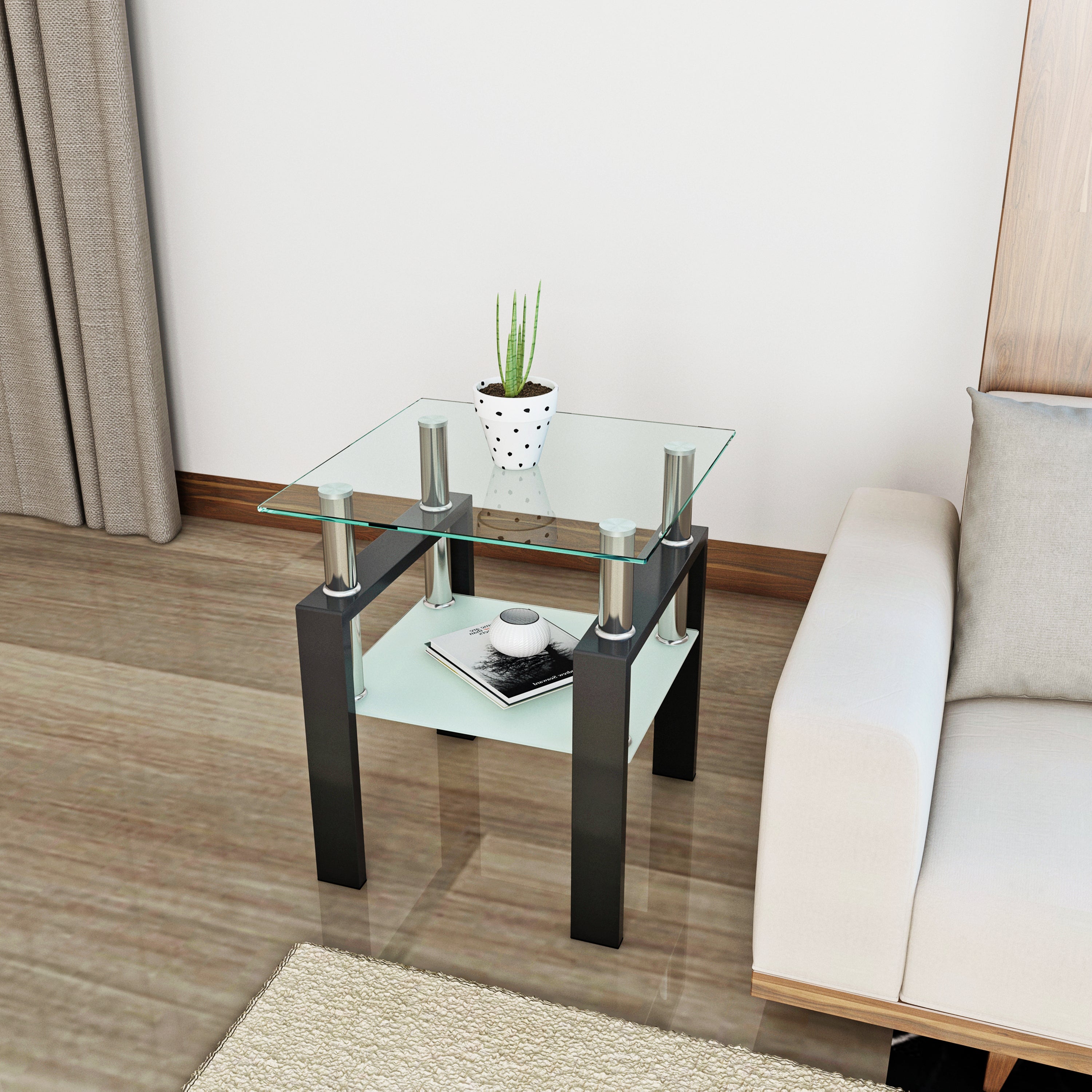 1-Piece Modern Tempered Glass Tea Table