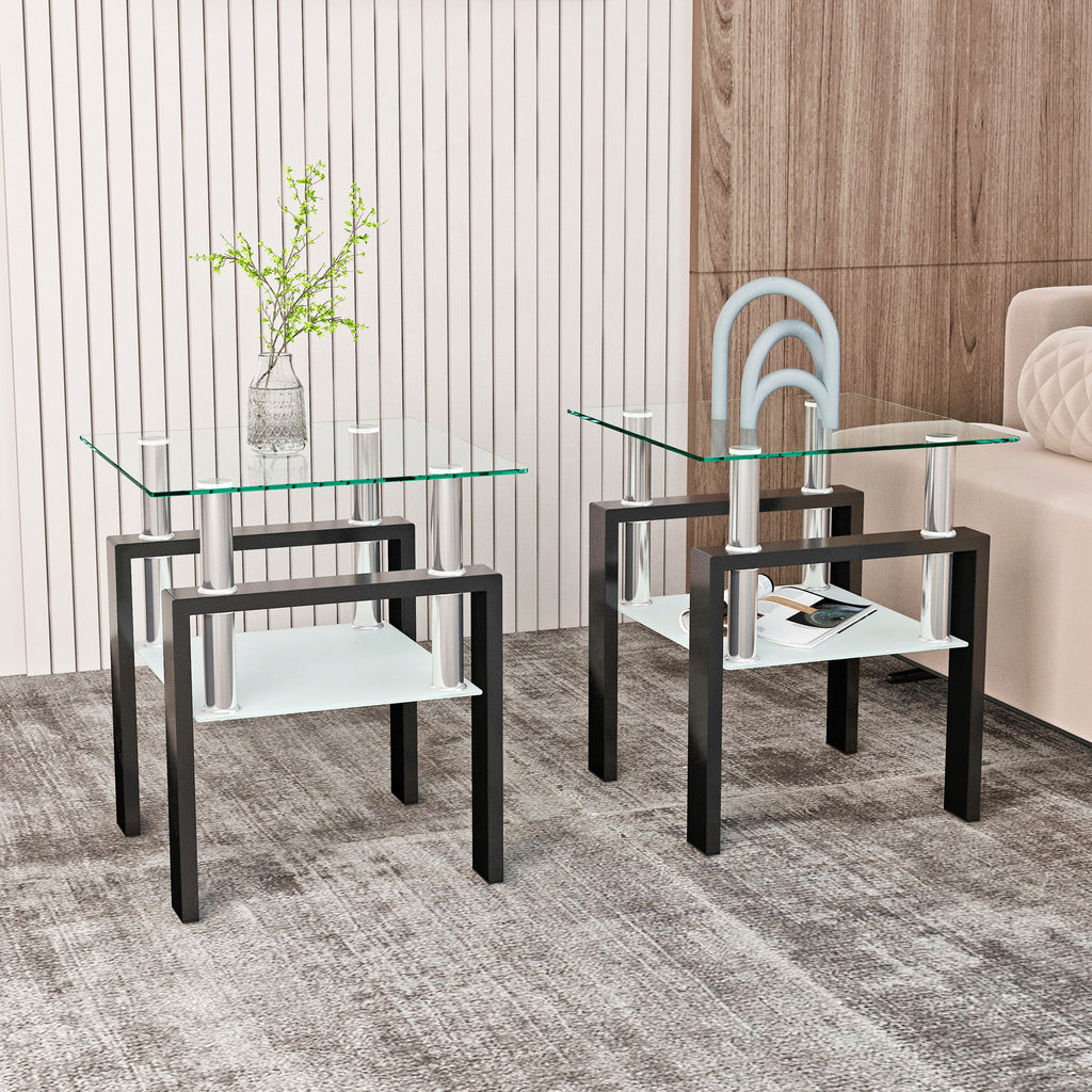 Set of 2 Modern Tempered Glass Tea Tables