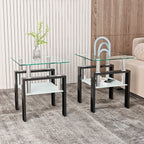 Set of 2 Modern Tempered Glass Tea Tables