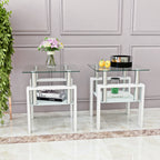 Set of 2 Modern Tempered Glass Tea Table