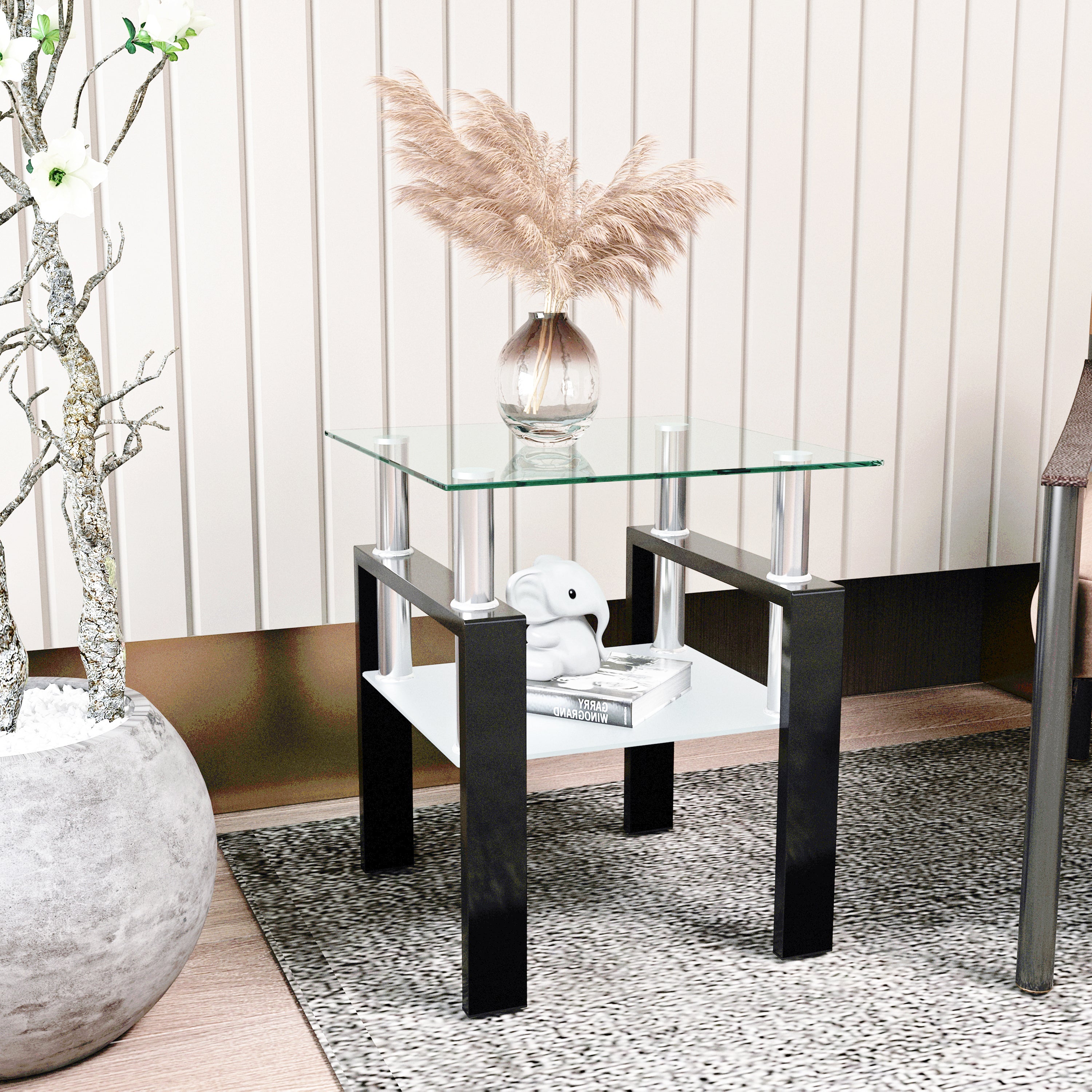 1-Piece Modern Tempered Glass Tea Table
