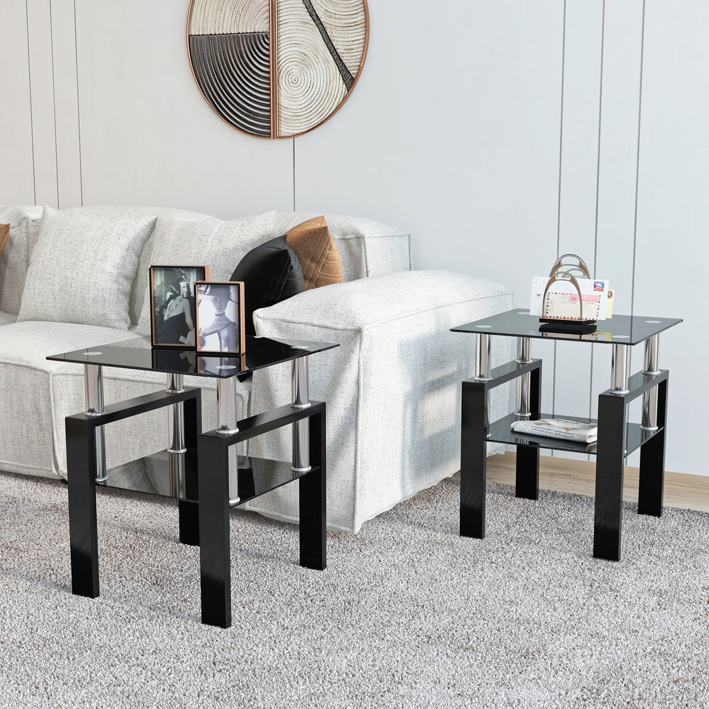Set of 2 Modern Tempered Glass Tea Table Coffee Table End Table