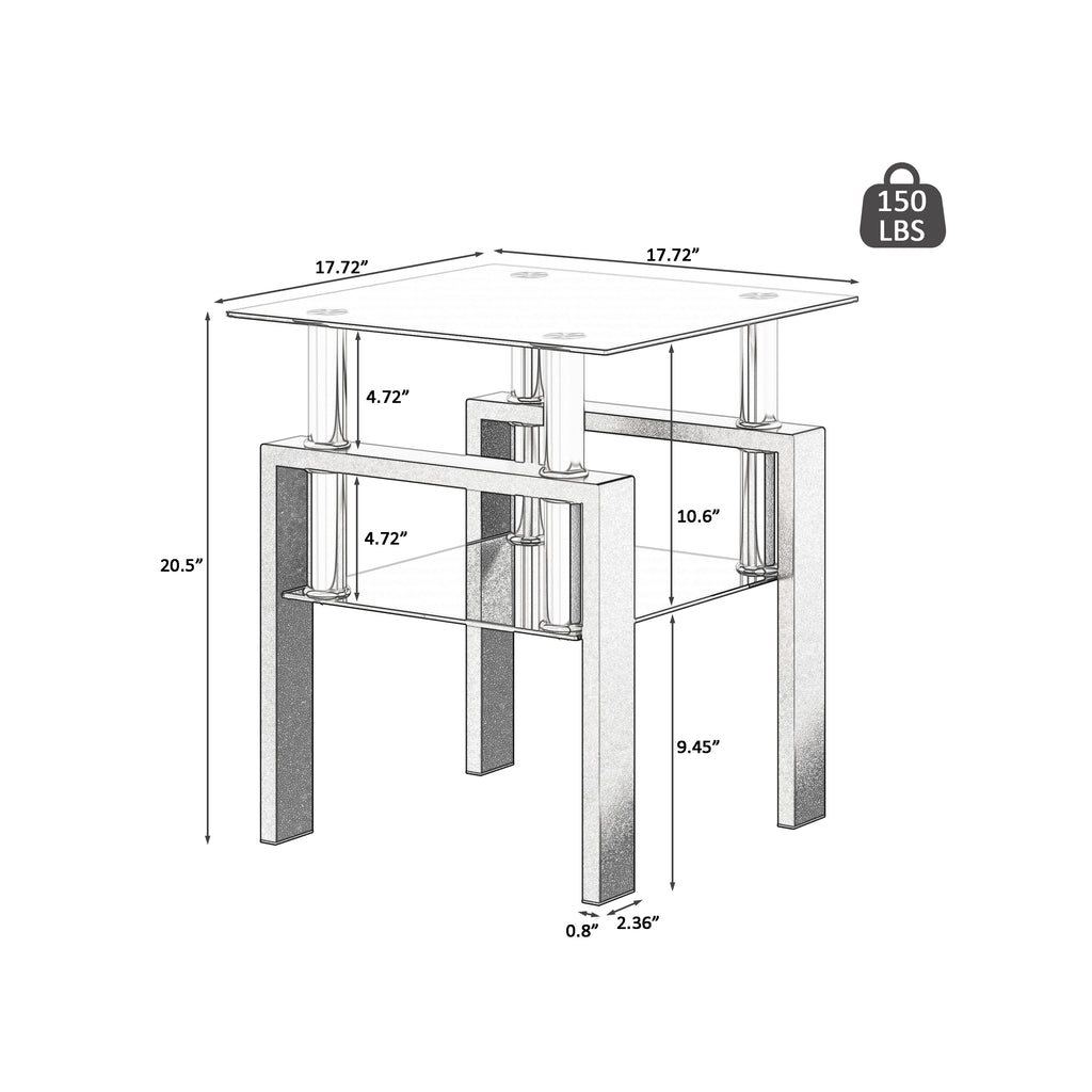 Set of 2 Modern Tempered Glass Tea Table Coffee Table End Table