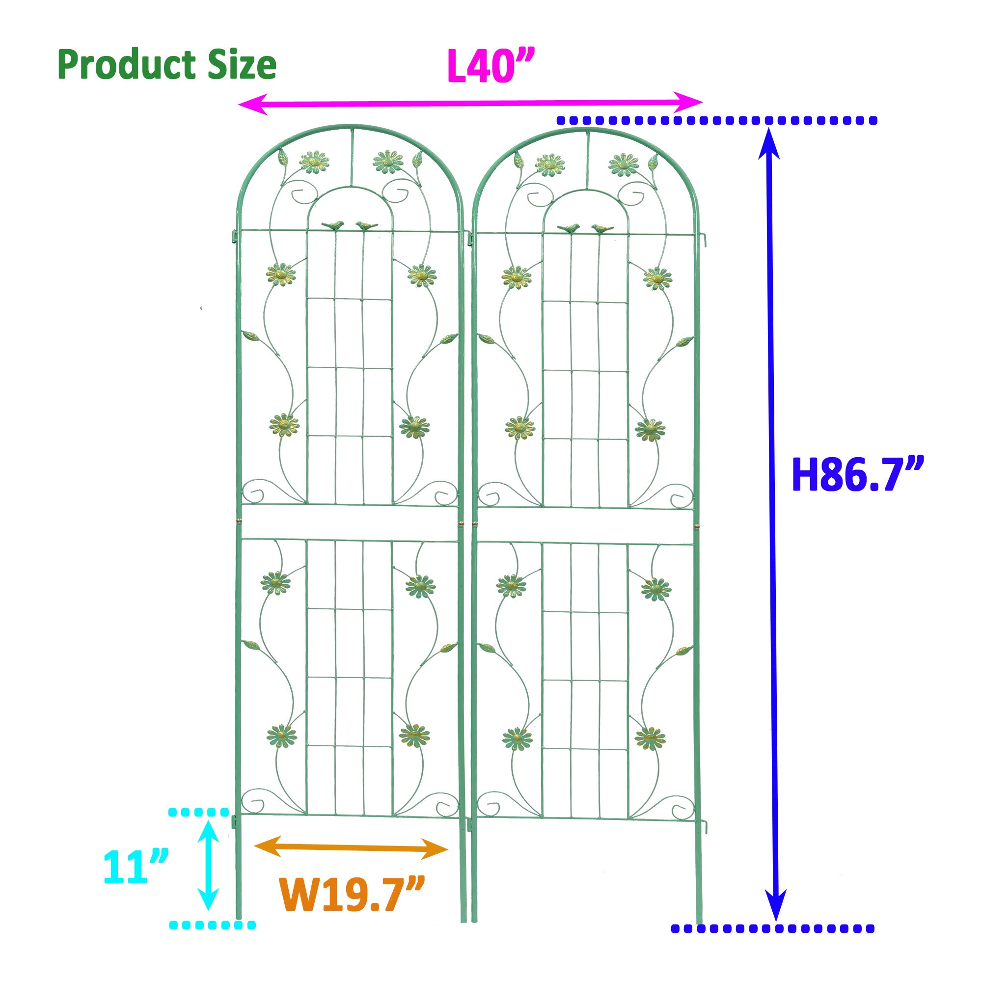 2 Pack Metal Garden Trellis 86.7" x 19.7"