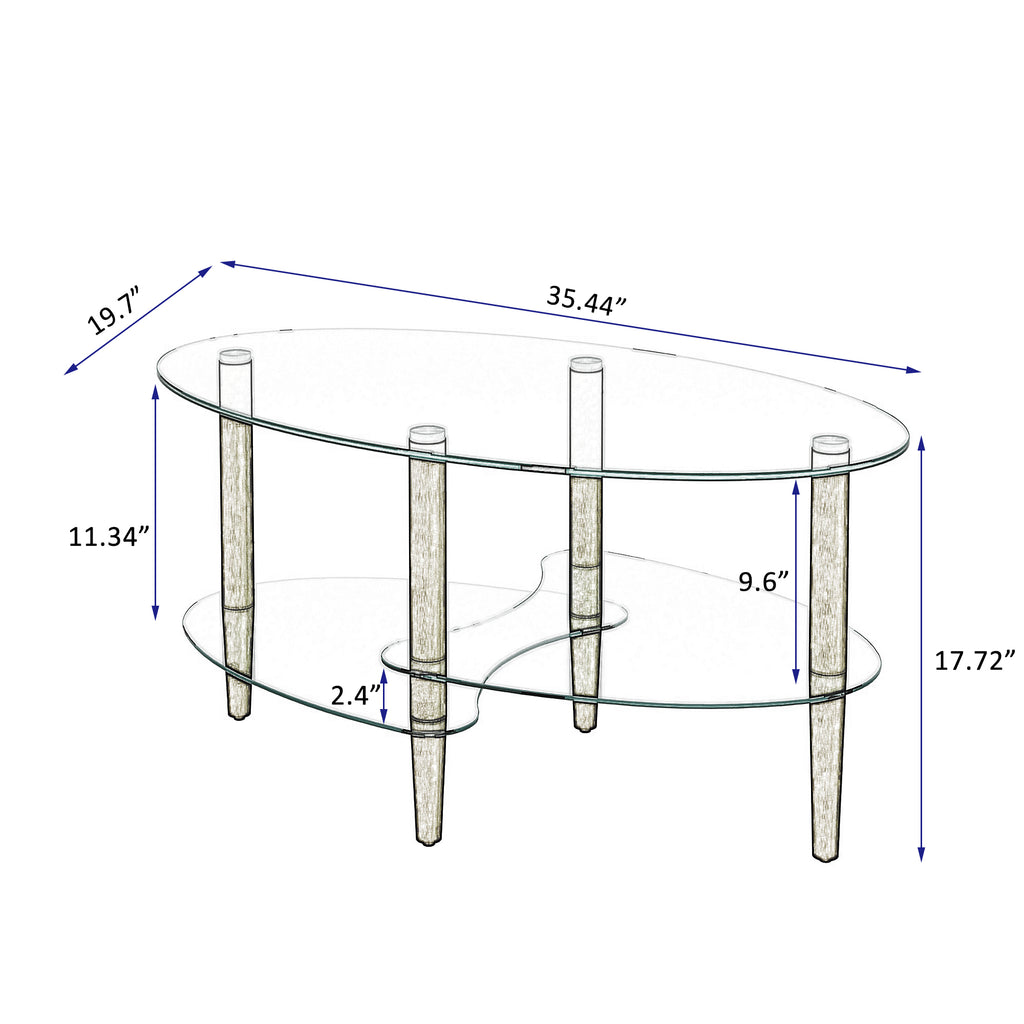 Transparent Oval Glass Coffee Table