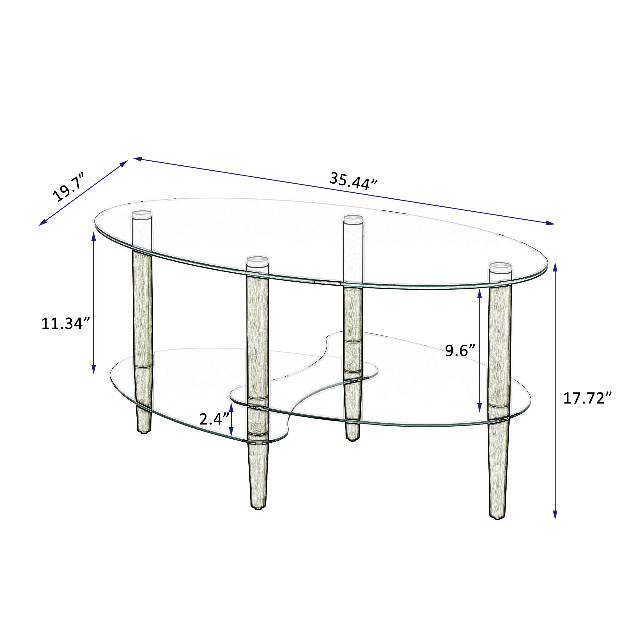 Transparent Oval Glass Coffee Table