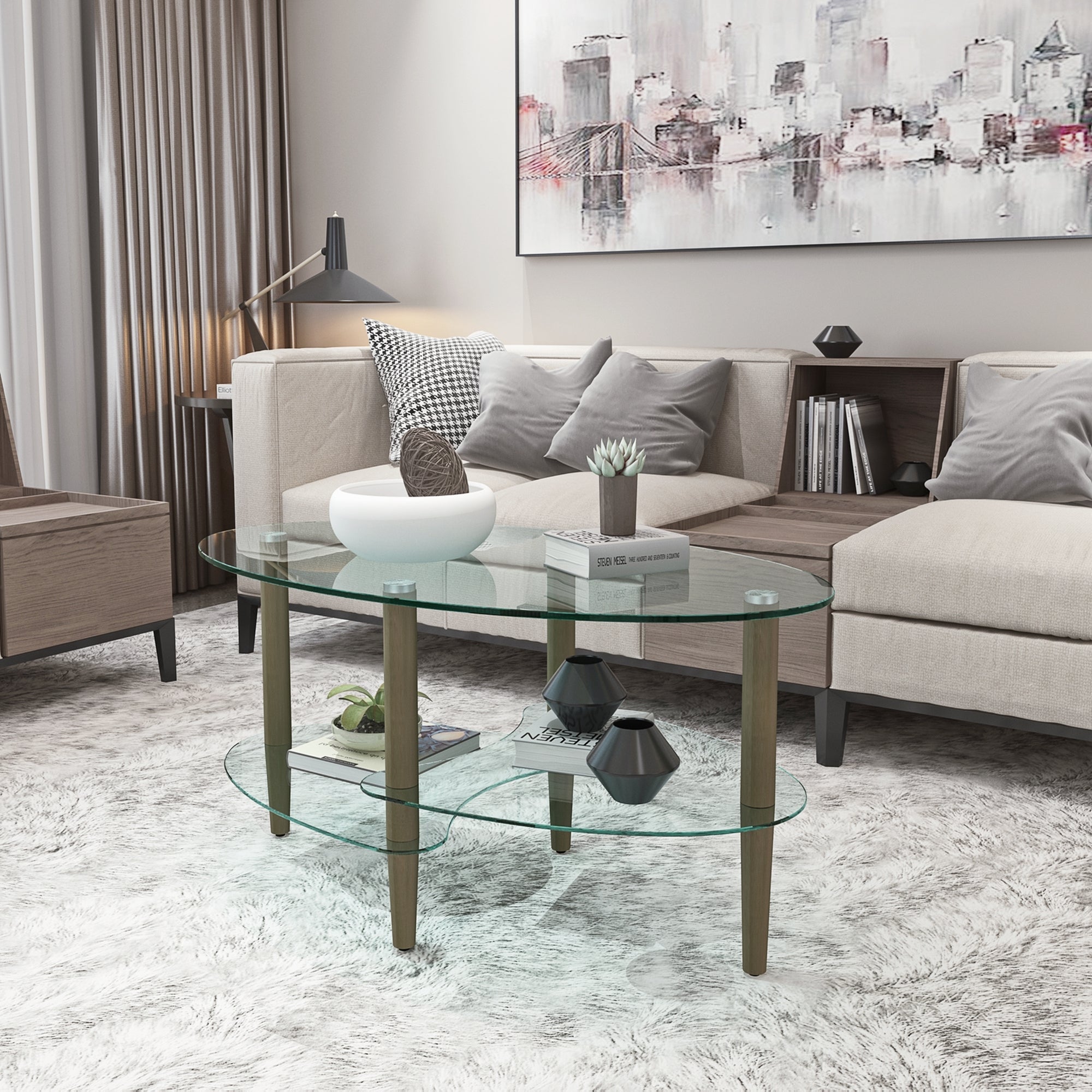 Transparent Oval Glass Coffee Table