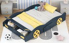Full Size Race Car-Shaped Platform Bed with Wheels and Storage