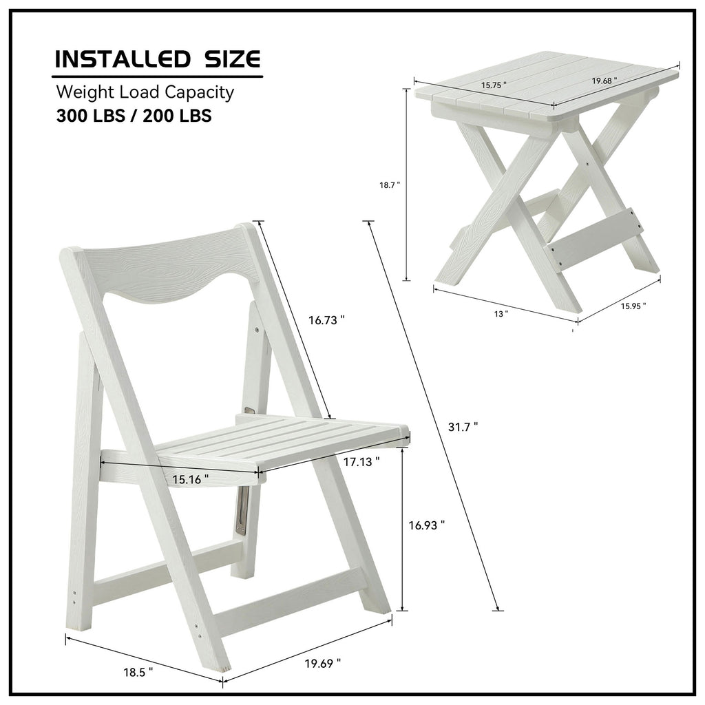 HIPS Foldable Small Table and Chair Set with 2 Chairs and Rectangular Table