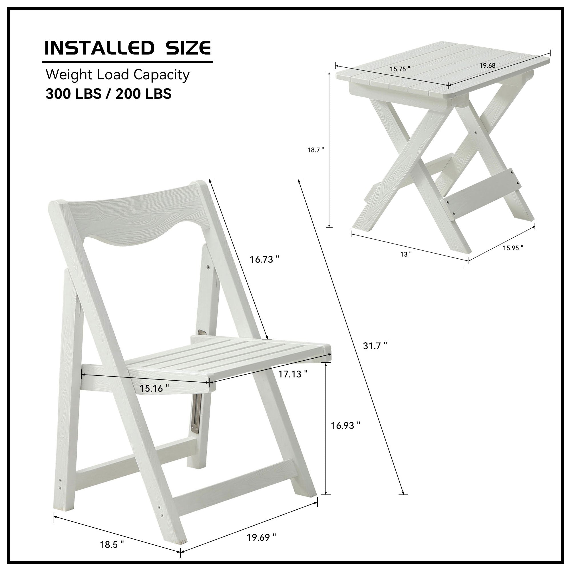 HIPS Foldable Small Table and Chair Set with 2 Chairs and Rectangular Table