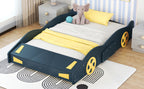 Full Size Race Car-Shaped Platform Bed with Wheels and Storage