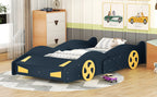 Twin Size Race Car-Shaped Platform Bed with Wheels and Storage