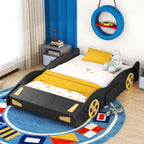 Full Size Race Car-Shaped Platform Bed with Wheels and Storage