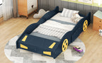 Twin Size Race Car-Shaped Platform Bed with Wheels and Storage