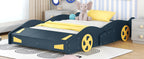 Full Size Race Car-Shaped Platform Bed with Wheels and Storage