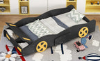 Twin Size Race Car-Shaped Platform Bed with Wheels and Storage
