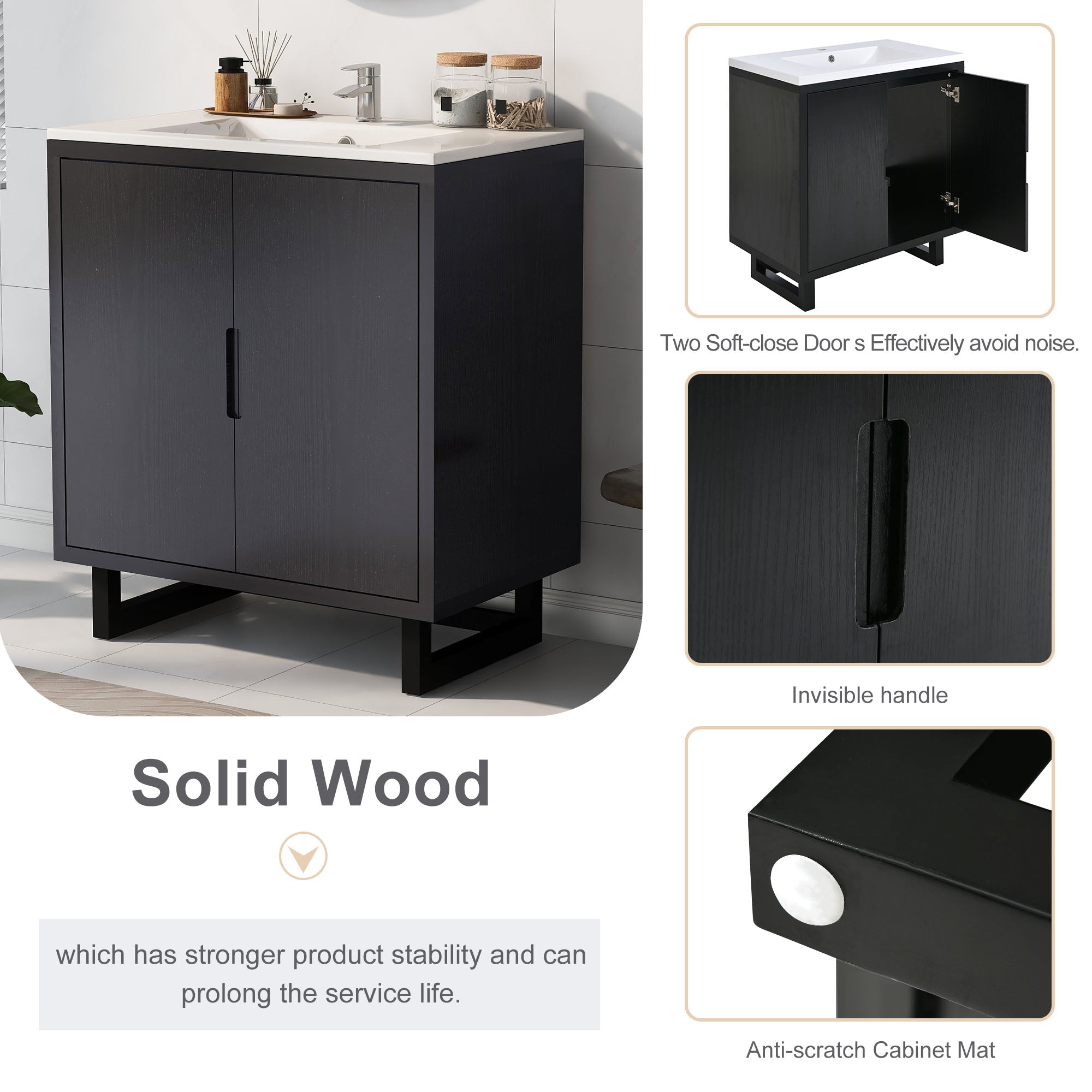 30" Bathroom Vanity Set with Sink, Combo Cabinet, Bathroom Storage Cabinet