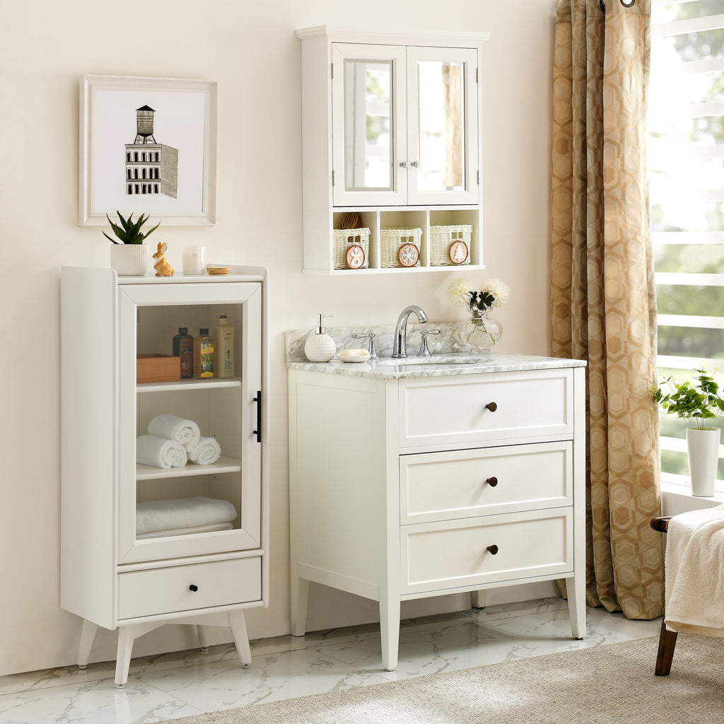 Bathroom Storage Cabinet with Mirror and Adjustable Shelves