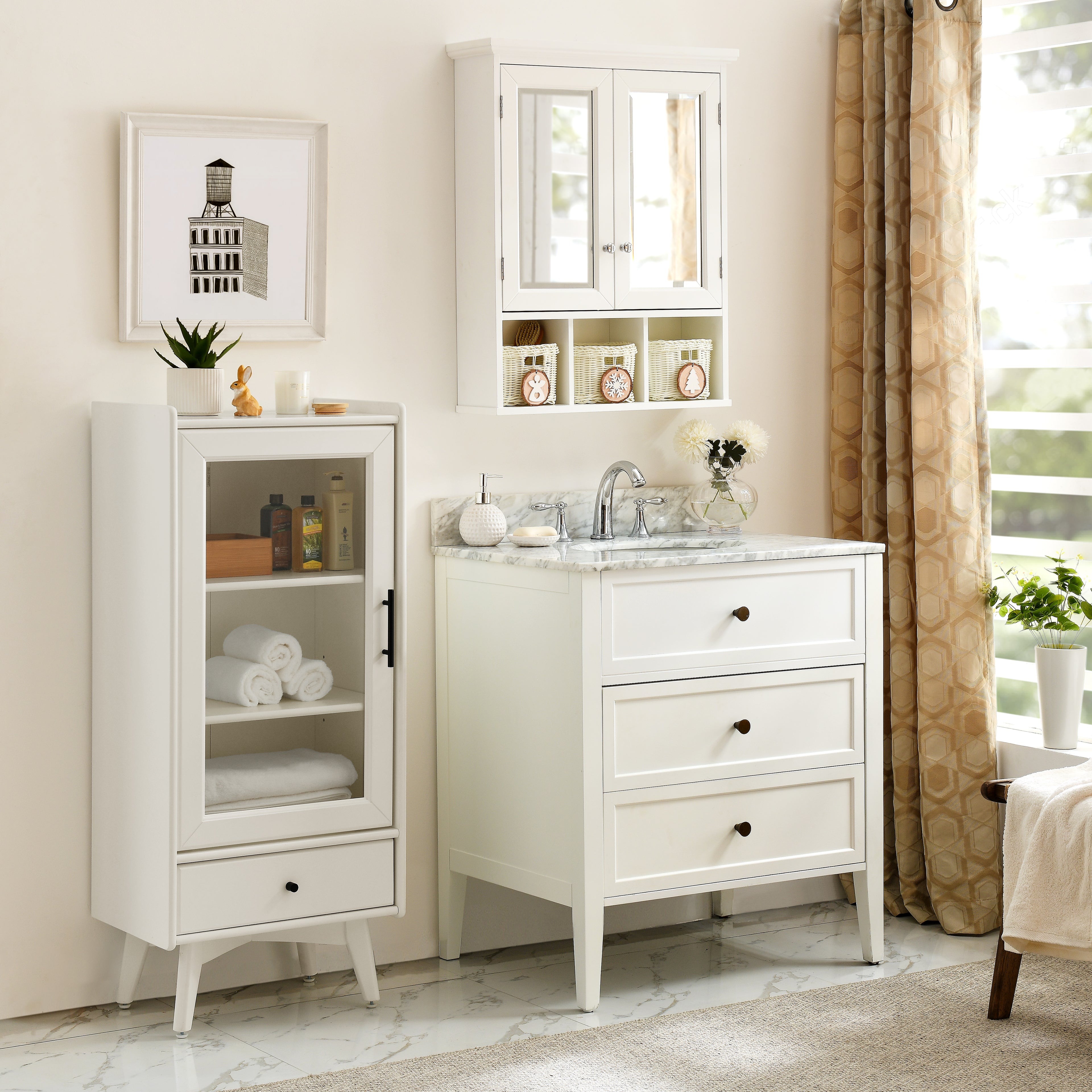 Bathroom Storage Cabinet with Mirror and Adjustable Shelves