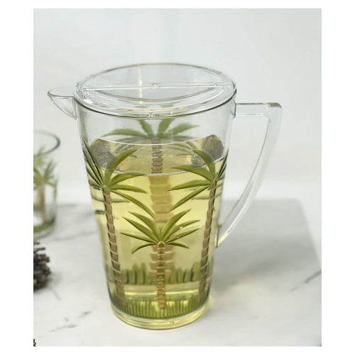 2.75 Quarts Water Pitcher with Lid - Palm Tree Design
