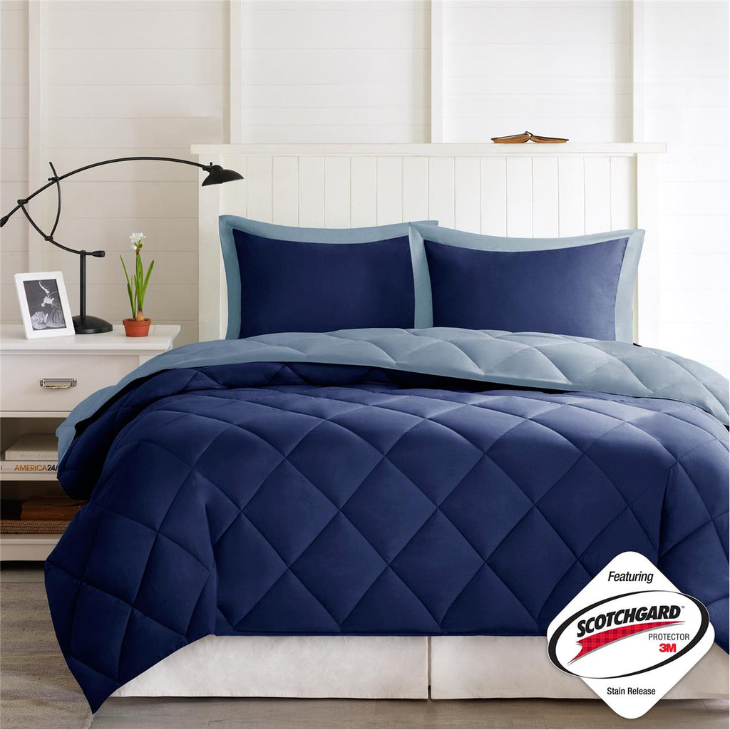 King 3M Scotchgard Diamond Quilting Reversible Down Alternative Comforter Set