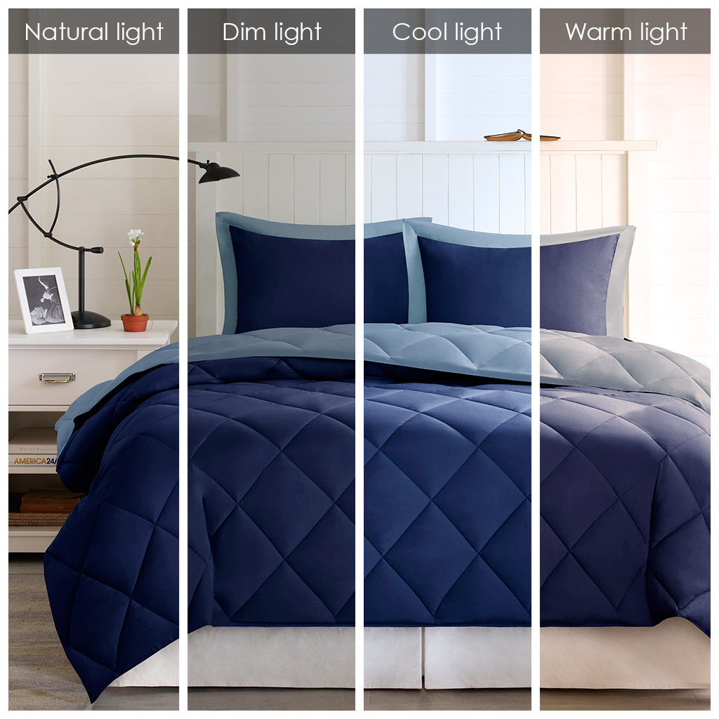 King 3M Scotchgard Diamond Quilting Reversible Down Alternative Comforter Set