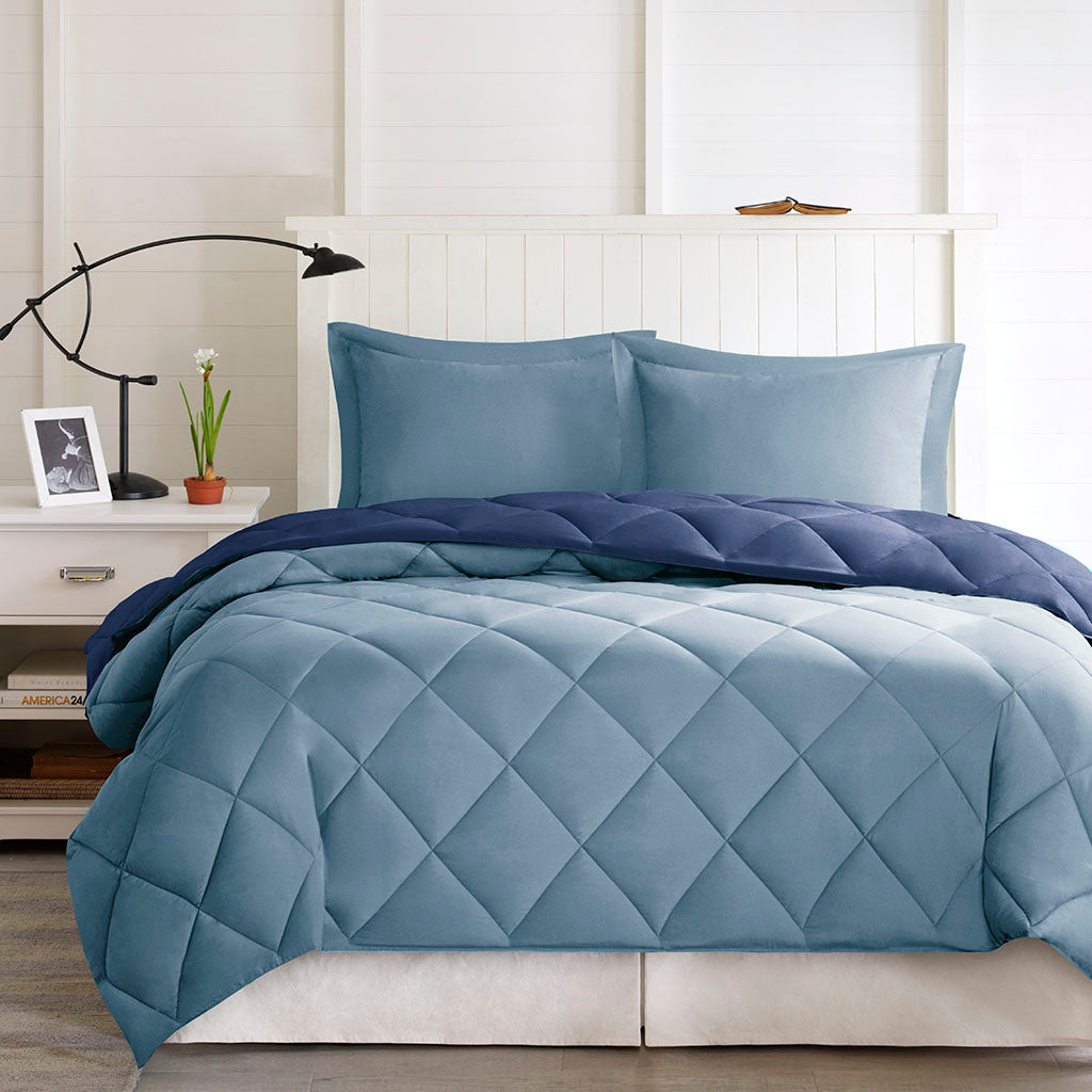 Full/Queen 3M Scotchgard Diamond Quilting Reversible Down Alternative Comforter Set