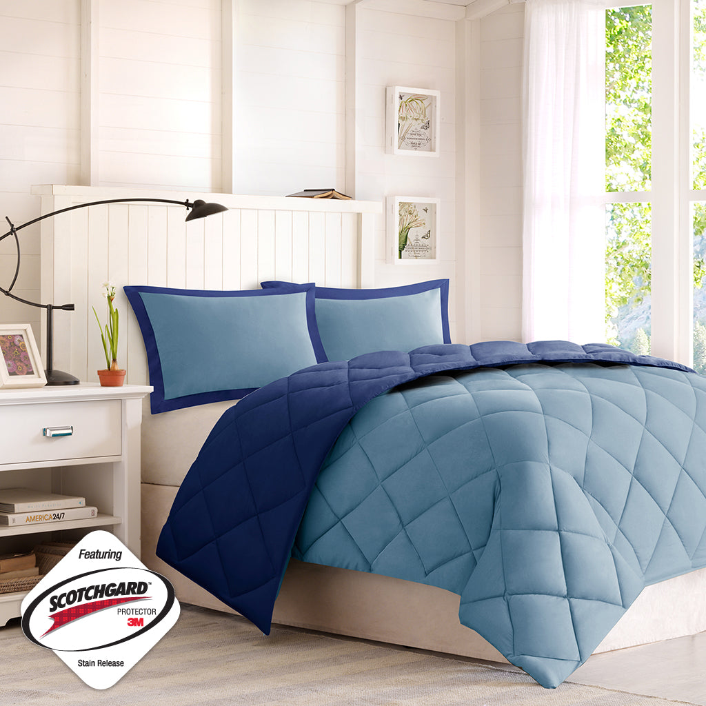 Full/Queen 3M Scotchgard Diamond Quilting Reversible Down Alternative Comforter Set