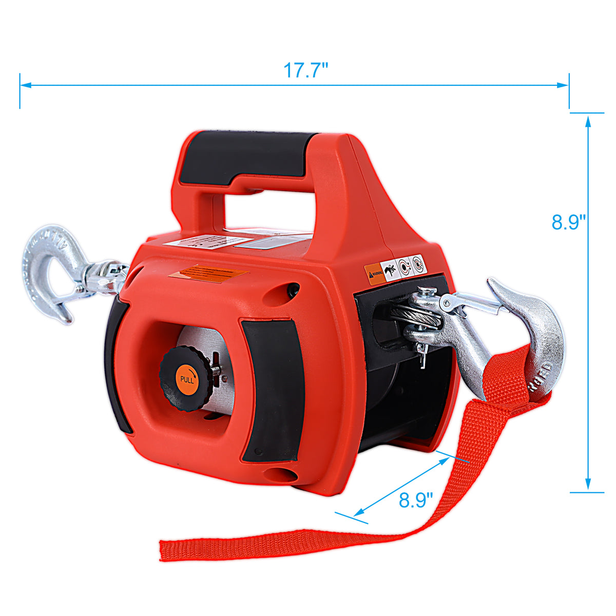 Portable Drill Winch Hoist, 750 LB Capacity, 40-Foot Steel Wire, Red