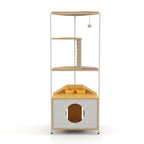 Corner Cat Tower with Feeding Station and Climbing Platforms