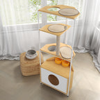 Corner Cat Tower with Feeding Station and Climbing Platforms