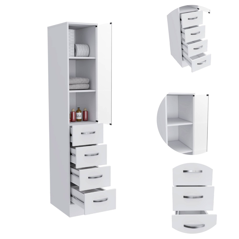 Linen Cabinet 68" H with Three Shelves and Four Drawers