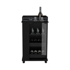 Bar Cart with Glass Door, 2-Side Shelves and Casters