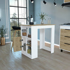 Kitchen Island with Open Storage and Push-to-Open Cabinet