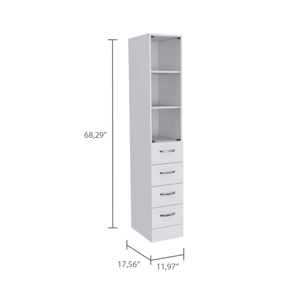 Linen Cabinet 68" H with Three Shelves and Four Drawers