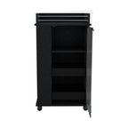 Bar Cart with Glass Door, 2-Side Shelves and Casters