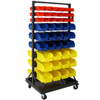 90 Parts Bin Shelving Storage Organizer with Locking Wheels
