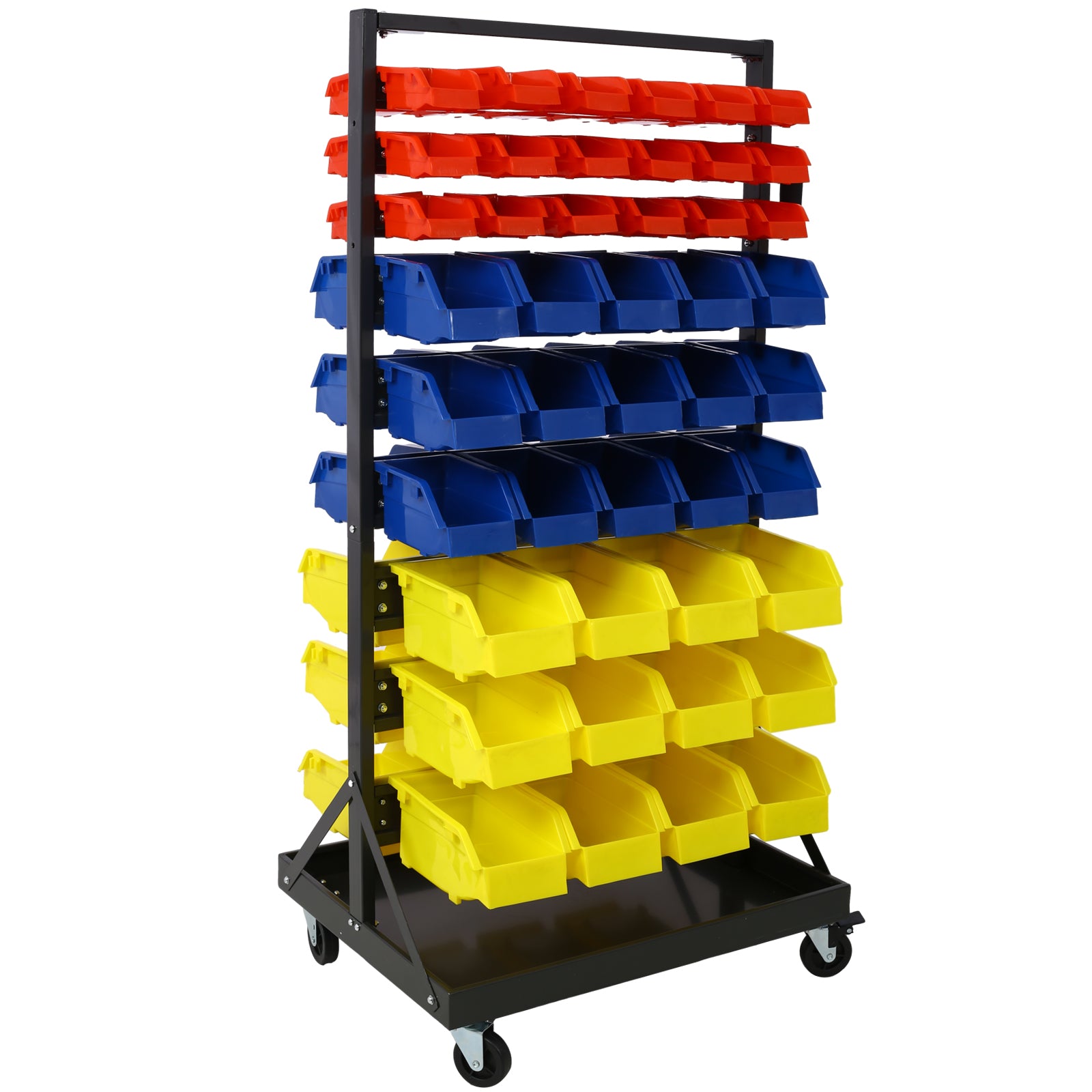 90 Parts Bin Shelving Storage Organizer with Locking Wheels