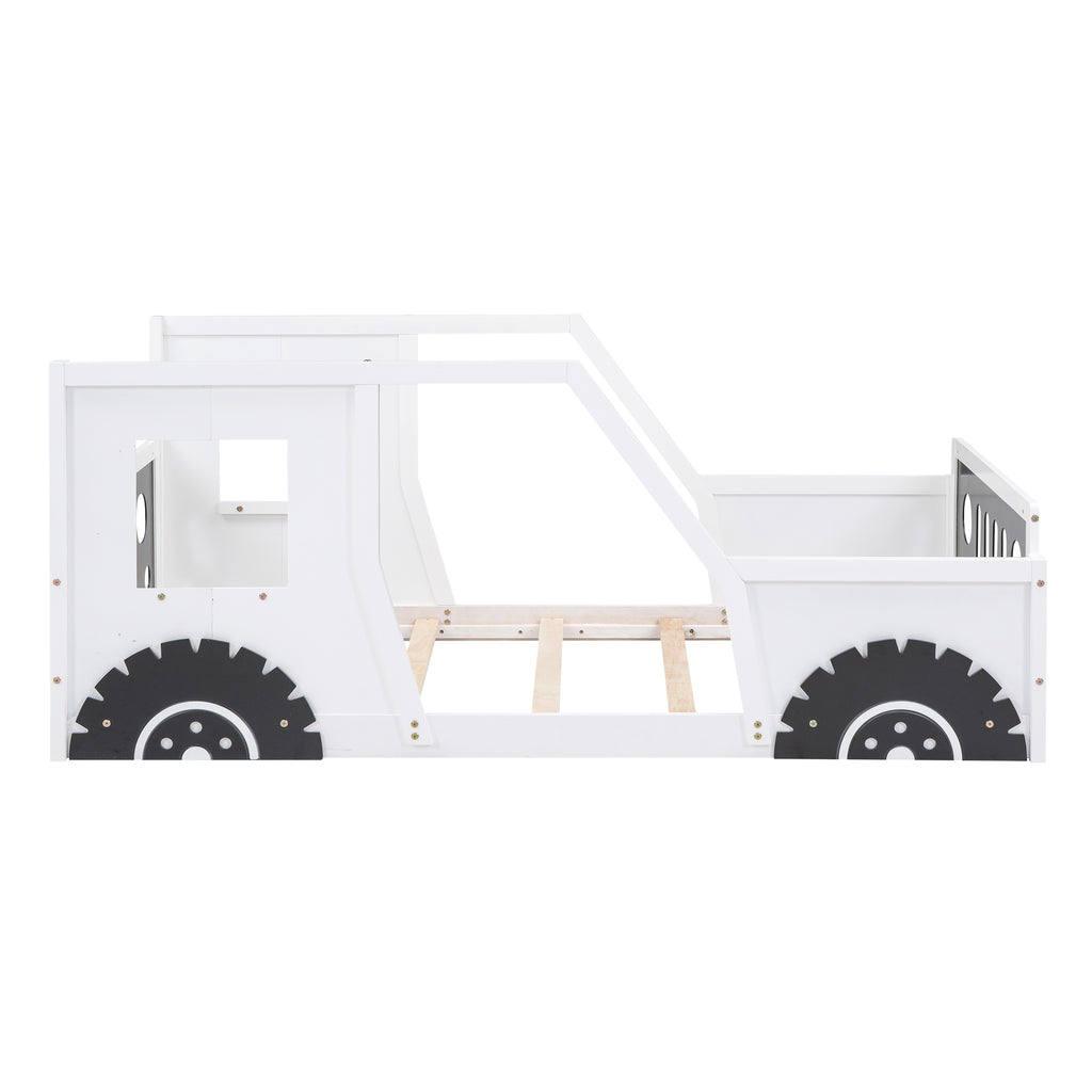Twin Size Classic Car-Shaped Platform Bed with Wheels