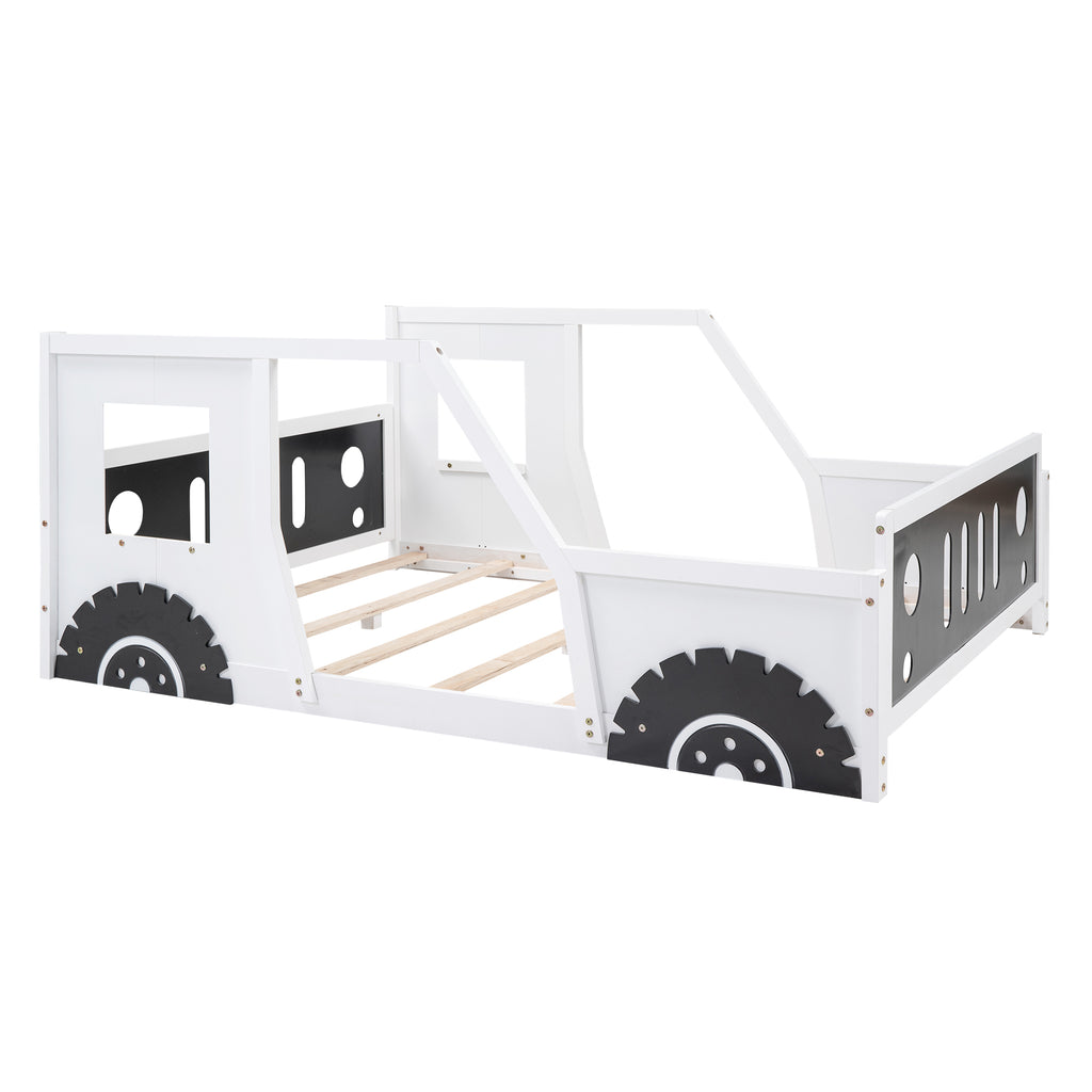 Full Size Classic Car-Shaped Platform Bed with Wheels