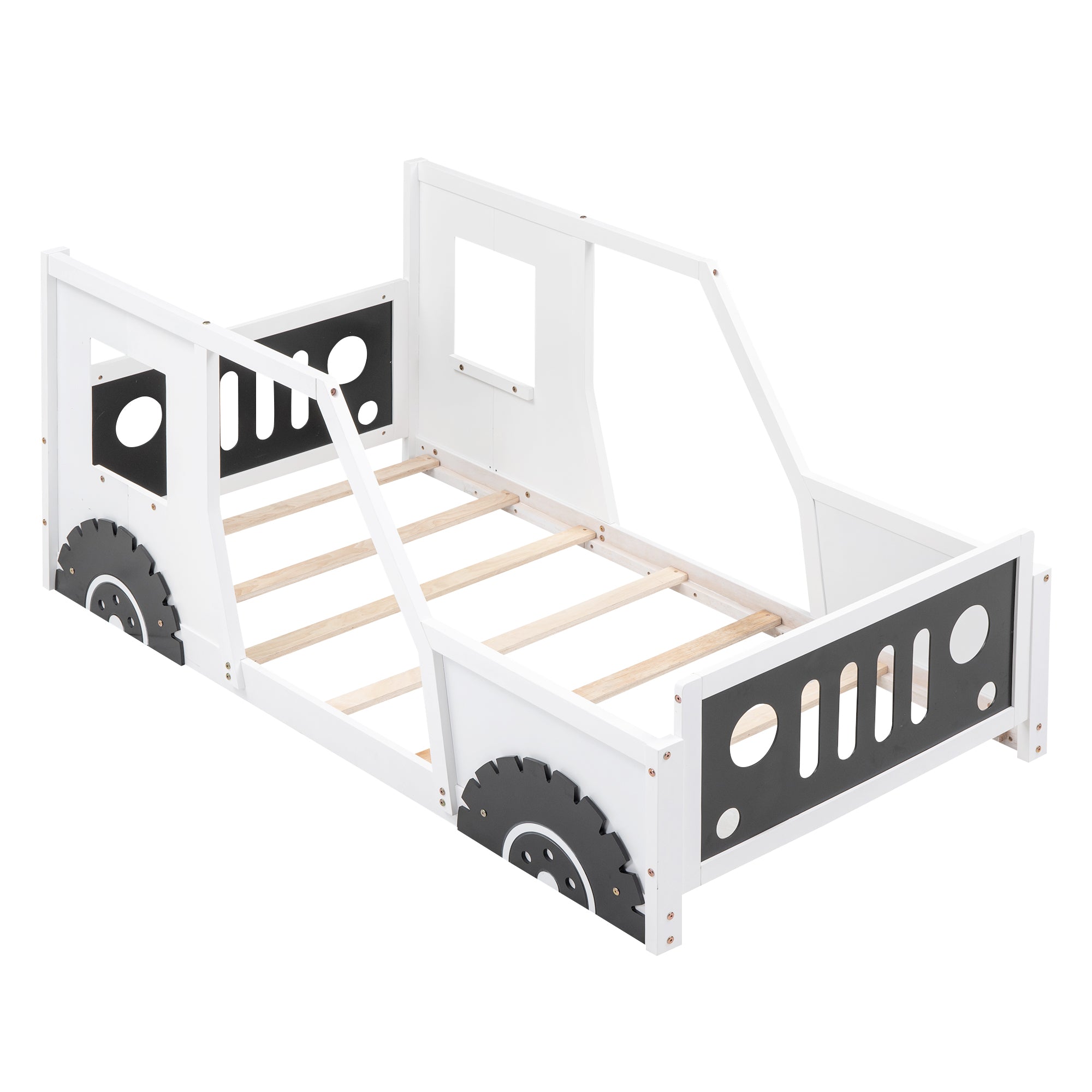 Twin Size Classic Car-Shaped Platform Bed with Wheels