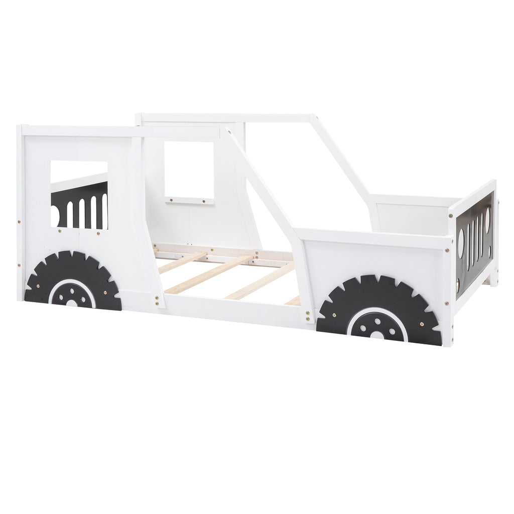 Twin Size Classic Car-Shaped Platform Bed with Wheels