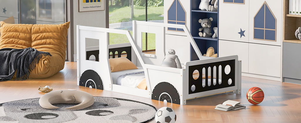 Twin Size Classic Car-Shaped Platform Bed with Wheels