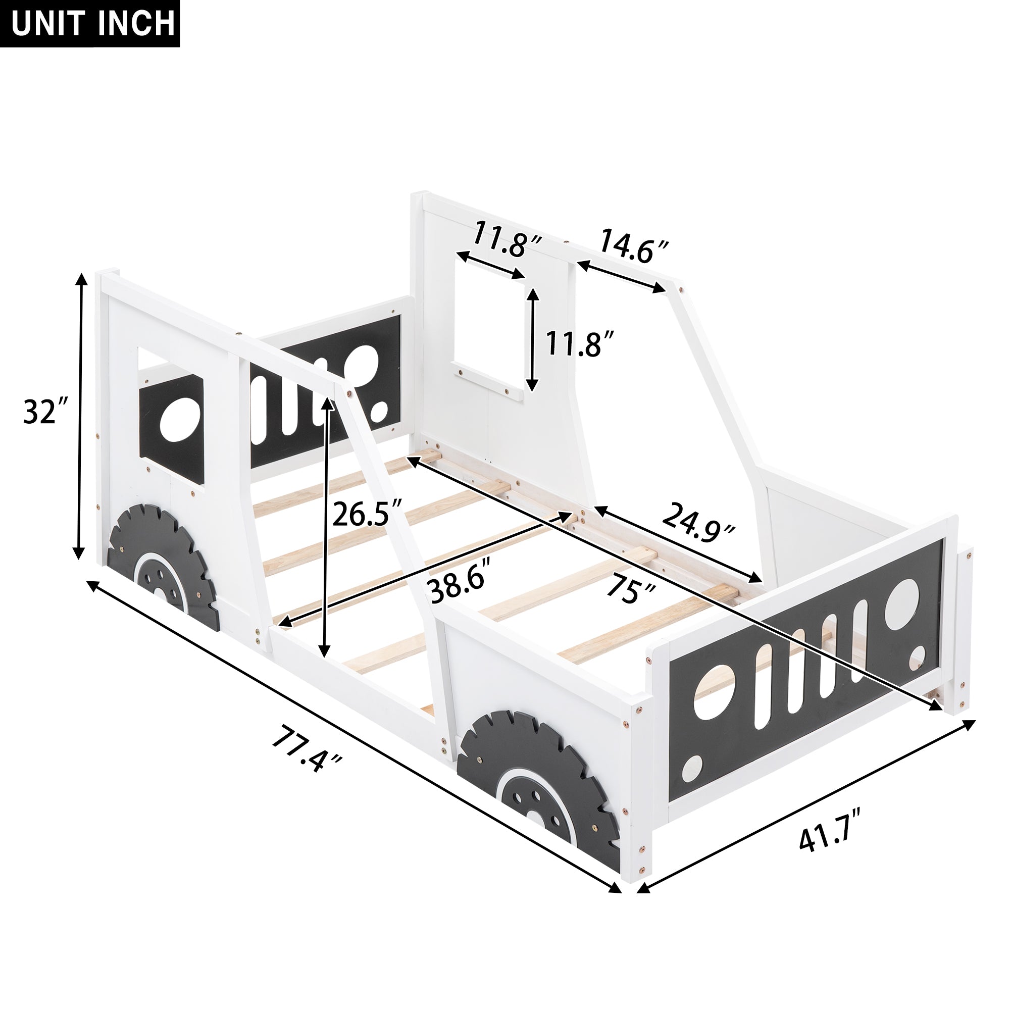 Twin Size Classic Car-Shaped Platform Bed with Wheels