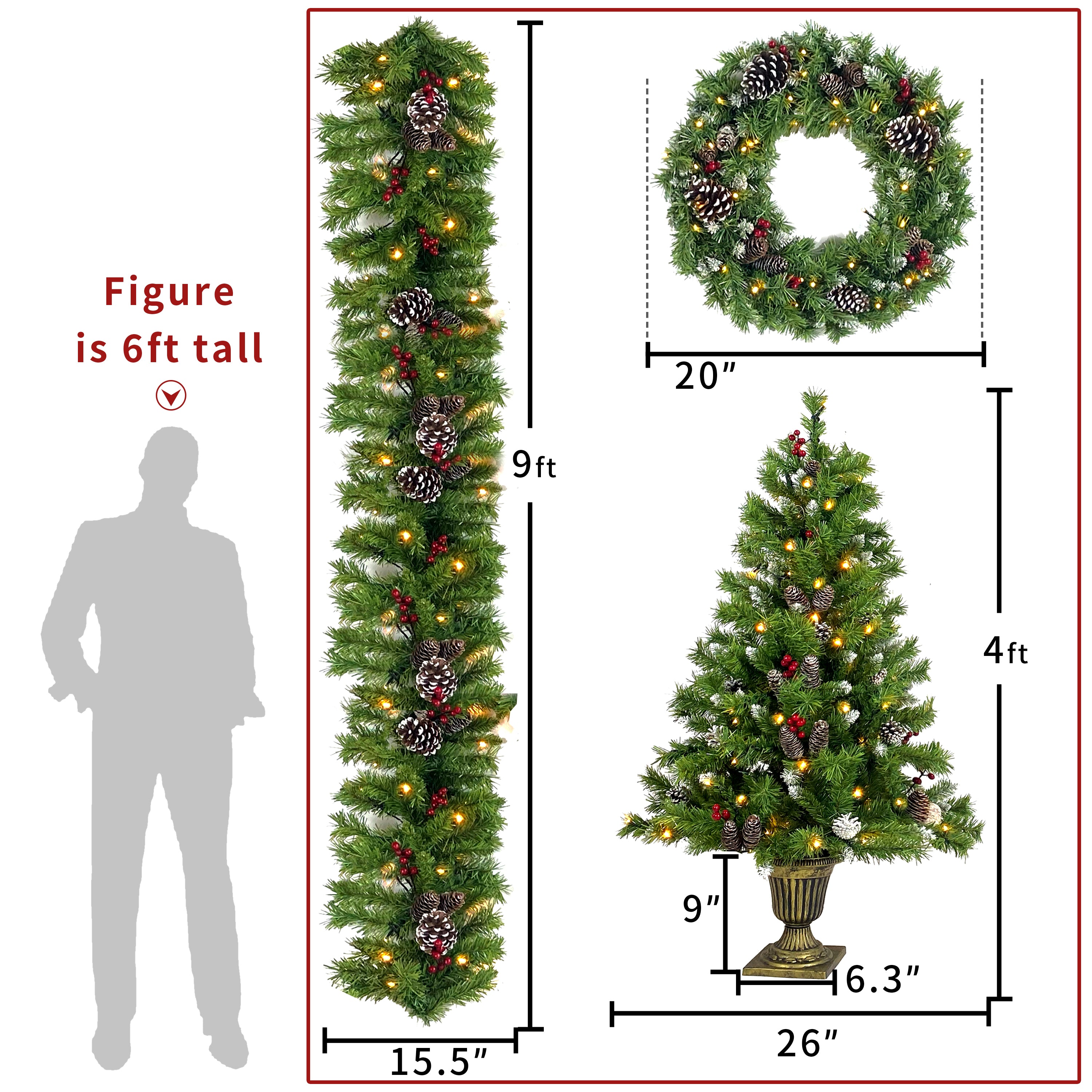 Pre-lit Christmas Tree Artificial Christmas 4-Piece Set
